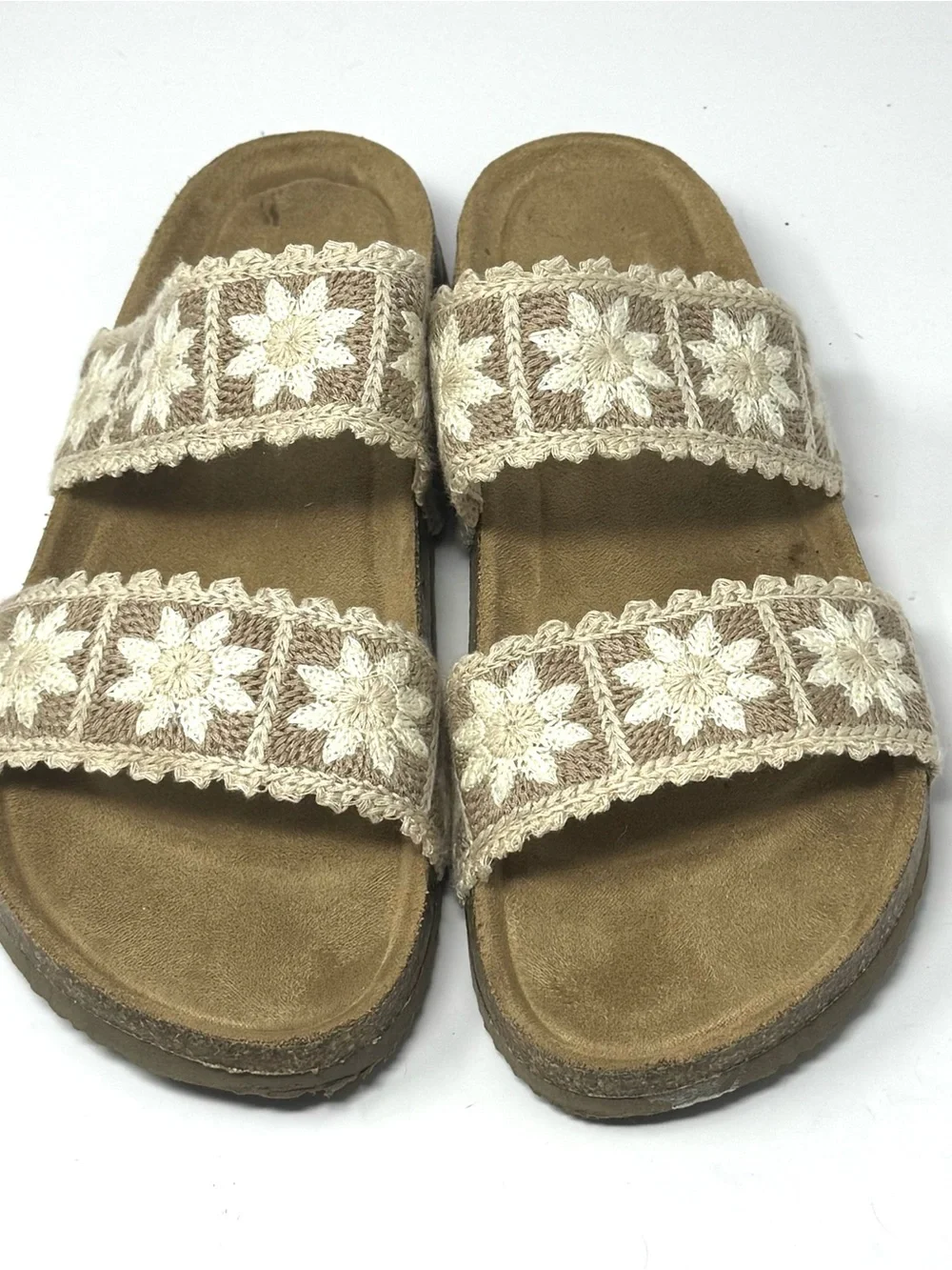 Haute Hippie Maddie Beige Crochet Double Strap Slide Sandals Sz 8.5